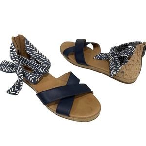 Ugg IDINA Navy Blue Leather lkat Cork Sandals